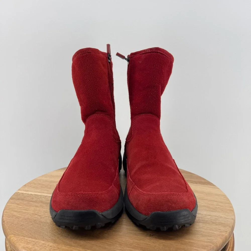 L.L. Bean Red Suede‎ Fleece Winter Boots Zip Up Ankle Boots Women's Size 6.5
